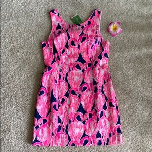 Lilly Pulitzer MILA shift High-Tide Navy and Pink flamingo Sundress, 4, NWT